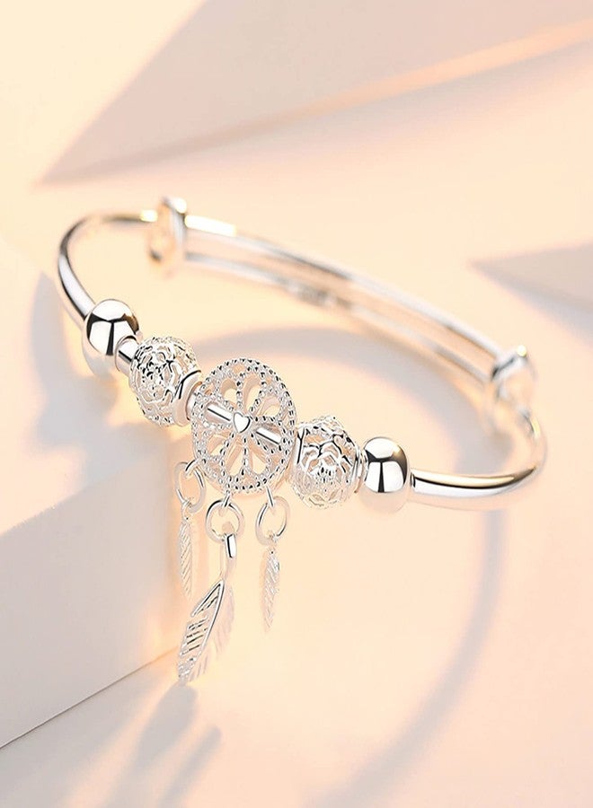 Luckilemon Silver Dream Catcher Tassel Feather Charm Bracelet Bangle Adjustable Mother's Day Jewelry Gift Birthday Christmas Gifts for Women Mom Wife - Image 4